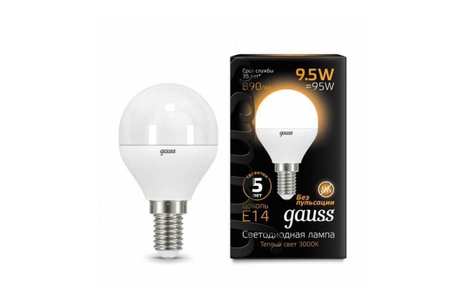 ЛАМПА СВЕТОДИОДНАЯ GAUSS E14 9.5W 3000K МАТОВАЯ 105101110 МОСПЛИТКА