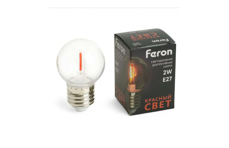 ЛАМПА СВЕТОДИОДНАЯ FERON E27 2W КРАСНЫЙ ПРОЗРАЧНАЯ LB-383 48933 МОСПЛИТКА