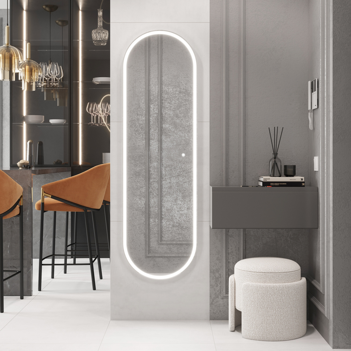 Зеркало овал LAPARET Modus 45*150 влагостойкое, подсветка, димер LAPARET
