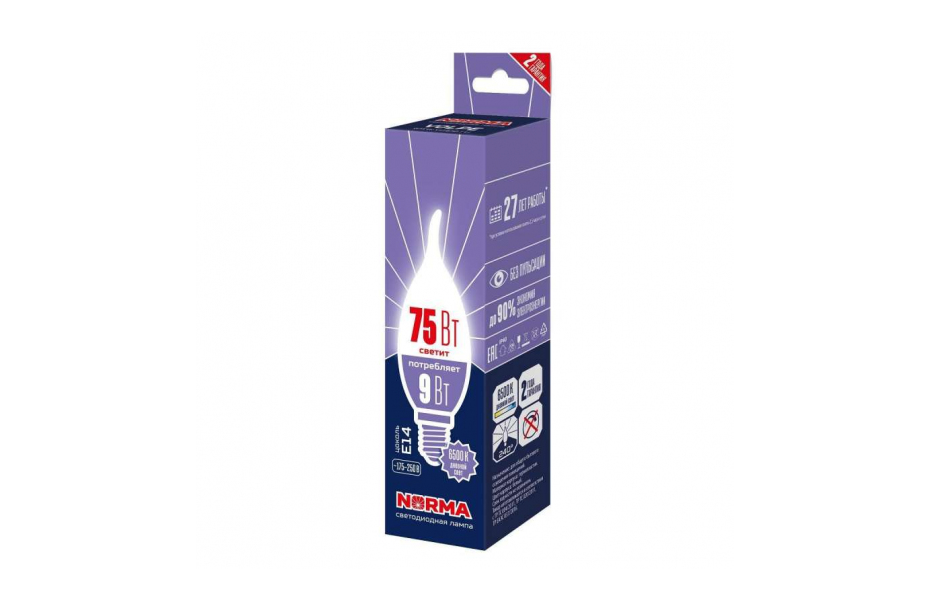 ЛАМПА СВЕТОДИОДНАЯ VOLPE E14 9W 6500K МАТОВАЯ LED-CW37-9W/6500K/E14/FR/NR UL-00010990 МОСПЛИТКА