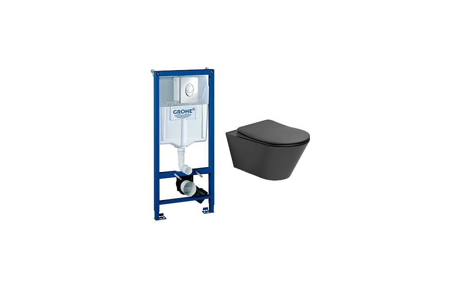 Комплект Creto Logan L3 1003-002-L3BlMat подвесной унитаз + Grohe Rapid SL 38721001 3 в 1 с кнопкой смыва МОСПЛИТКА