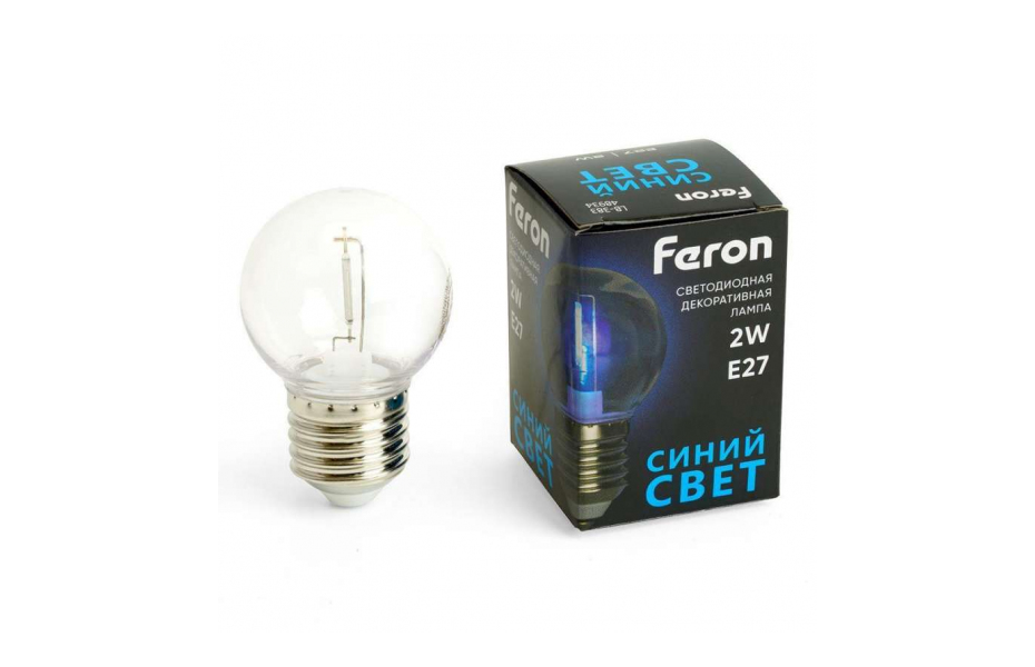 ЛАМПА СВЕТОДИОДНАЯ FERON E27 2W СИНИЙ ПРОЗРАЧНАЯ LB-383 48934 МОСПЛИТКА