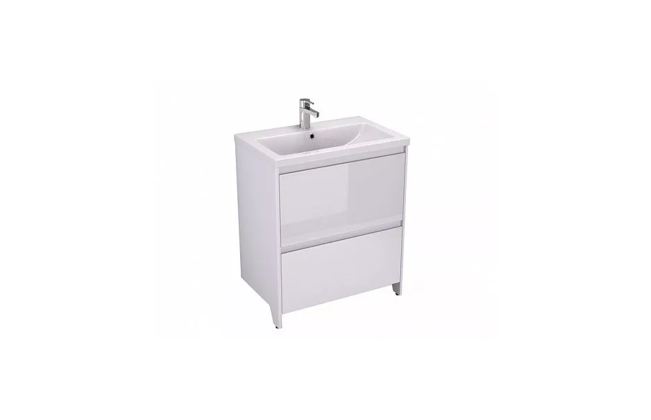 Тумба с раковиной Velvex Klaufs 70 tnKLA.70.2Y-616.216 напольная, 2 ящика, белый глянцевый МОСПЛИТКА