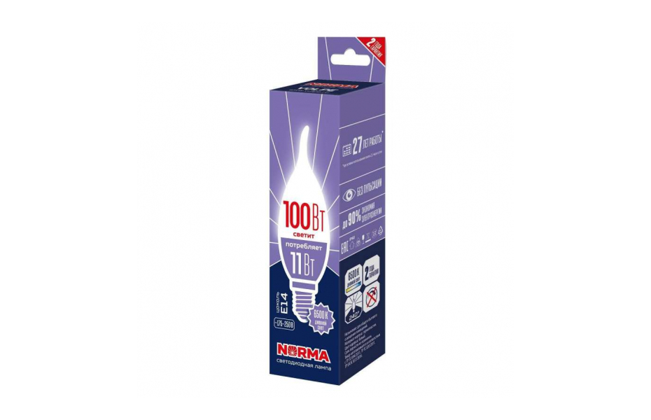 ЛАМПА СВЕТОДИОДНАЯ VOLPE E14 11W 6500K МАТОВАЯ LED-CW37-11W/6500K/E14/FR/NR UL-00010991 МОСПЛИТКА