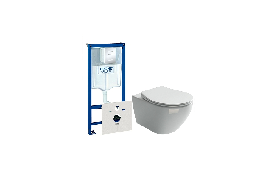 Комплект подвесной безободковый унитаз Ceramica Nova Pearl с крышкой-сиденьем CN8001 + инсталляция Grohe Rapid SL 38775001 4 в 1 с кнопкой смыва МОСПЛИТКА