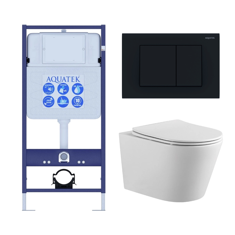 Set AQUATEK ВЕГА (рама AQUATEK Standard INS-0000012 с звукоиз.прокладкой+крепеж KKI-0000002+кнопкаKDI-0000012+унитаз ВЕГА AQ1905-00 с крышкой-сиденьем САНТЕХСИЛА