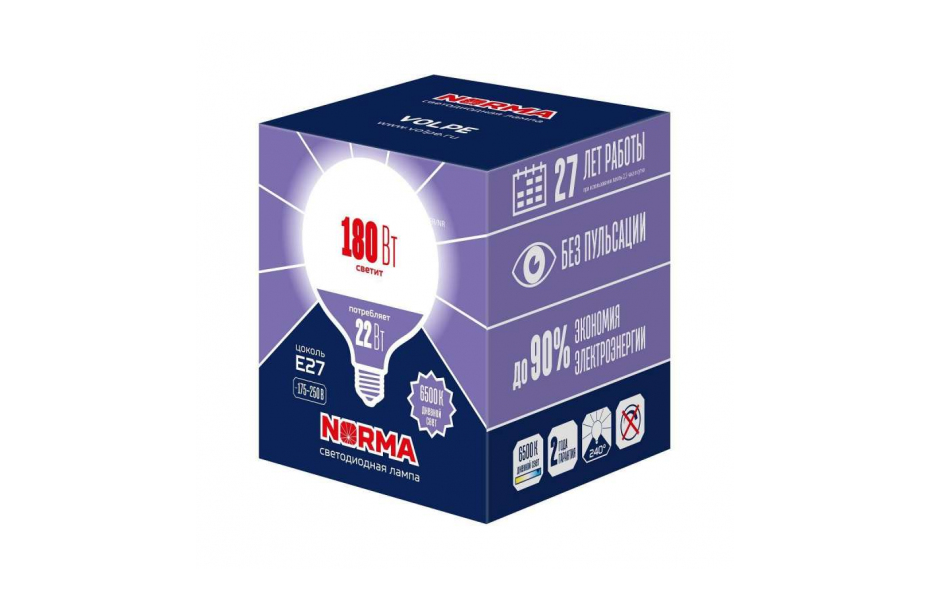 ЛАМПА СВЕТОДИОДНАЯ VOLPE E27 22W 6500K МАТОВАЯ LED-G120-22W/6500K/E27/FR/NR UL-00010996 МОСПЛИТКА