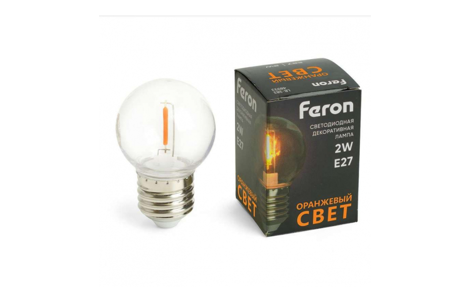 ЛАМПА СВЕТОДИОДНАЯ FERON E27 2W ОРАНЖЕВЫЙ ПРОЗРАЧНАЯ LB-383 48932 МОСПЛИТКА