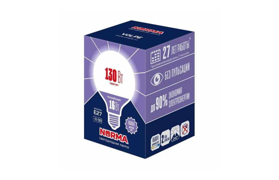 ЛАМПА СВЕТОДИОДНАЯ VOLPE E27 16W 6500K МАТОВАЯ LED-G95-16W/6500K/E27/FR/NR UL-00010995 МОСПЛИТКА