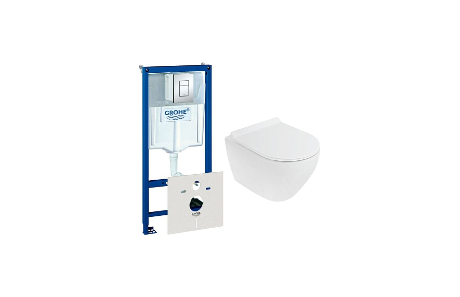 Комплект подвесной безободковый унитаз Cezares Stylus CZR-513-TH-R + инсталляция Grohe Rapid SL 38775001 4 в 1 с кнопкой смыва МОСПЛИТКА
