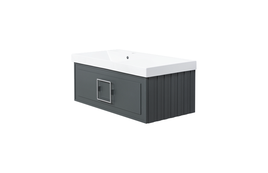 Тумба с раковиной La Fenice Cubo Grigio 90 см FNC-01-CUB-G-90 левая, серо-зеленая матовая МОСПЛИТКА