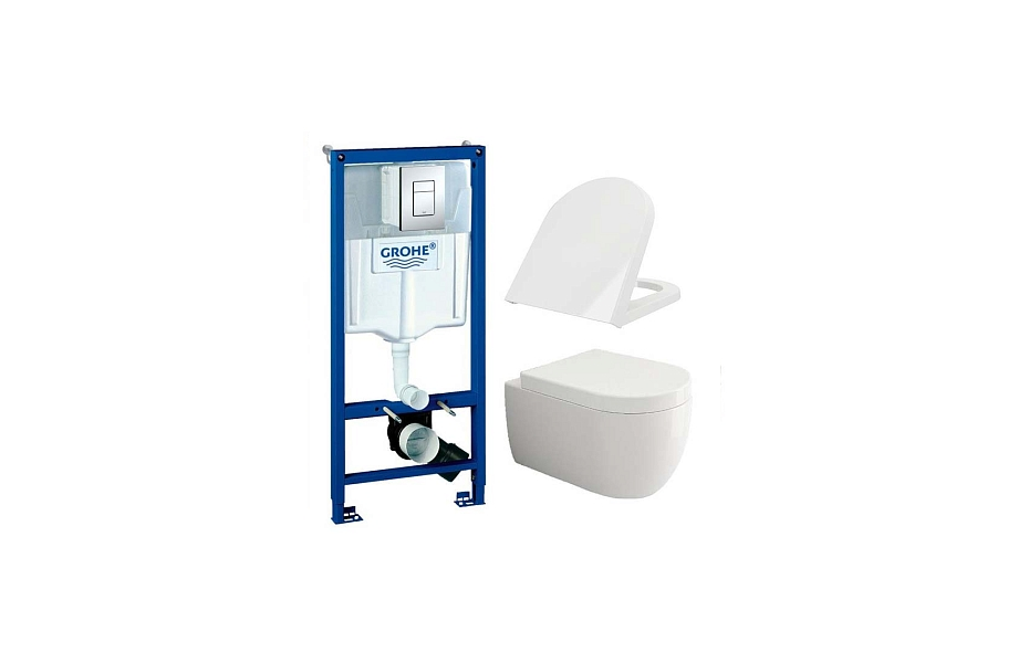 Комплект Bocchi V-Tondo 1416-001-0129 подвесной унитаз + инсталляция Grohe Rapid SL 38772001 МОСПЛИТКА