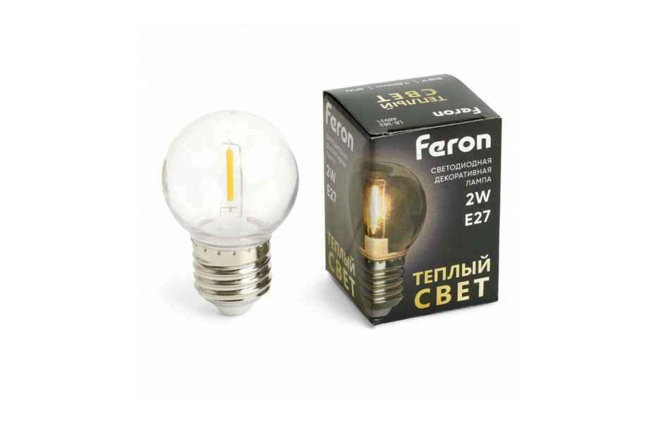 ЛАМПА СВЕТОДИОДНАЯ FERON E27 2W 2700K ПРОЗРАЧНАЯ LB-383 48931 МОСПЛИТКА