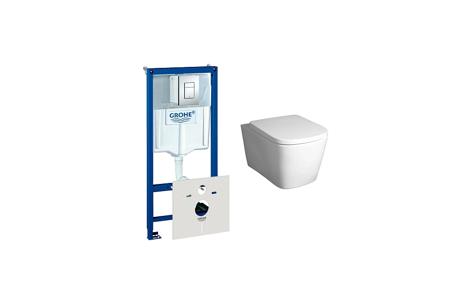 Комплект подвесной безободковый унитаз BelBagno Albano BB120CHR с сиденьем микролифт BB120SC + Grohe Rapid SL 38775001 МОСПЛИТКА