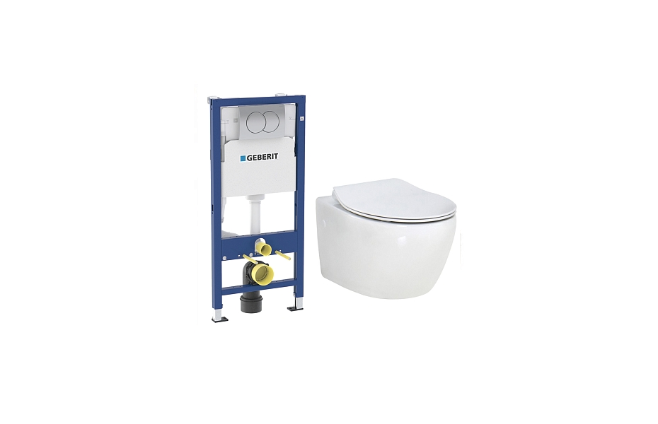 Комплект подвесной безободковый унитаз BelBagno Prospero BB507B + инсталляция Geberit Delta 458.149.21.1 с кнопкой, хром глянцевый МОСПЛИТКА