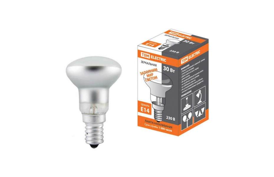 ЛАМПА НАКАЛИВАНИЯ TDM ELECTRIC Е14 30W ЗЕРКАЛЬНАЯ SQ0332-0025 МОСПЛИТКА