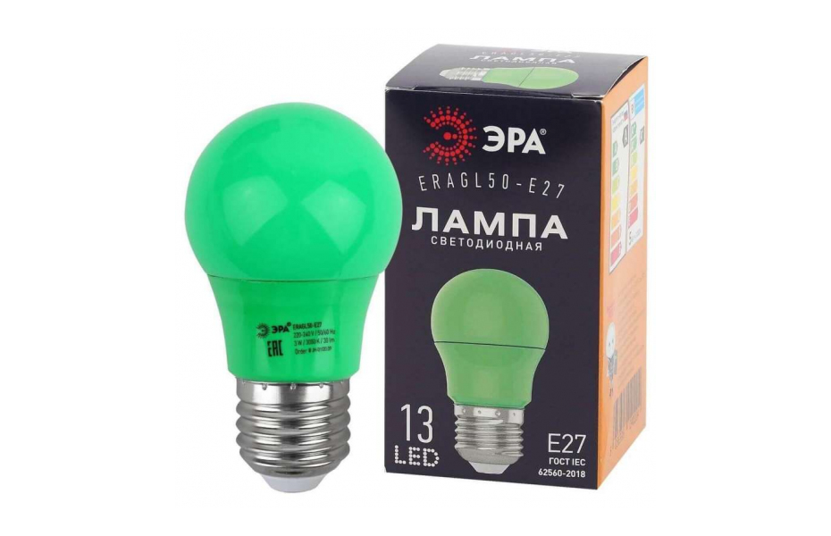 ЛАМПА СВЕТОДИОДНАЯ ЭРА E27 3W 3000K ЗЕЛЕНАЯ ERAGL50-E27 Б0049579 МОСПЛИТКА