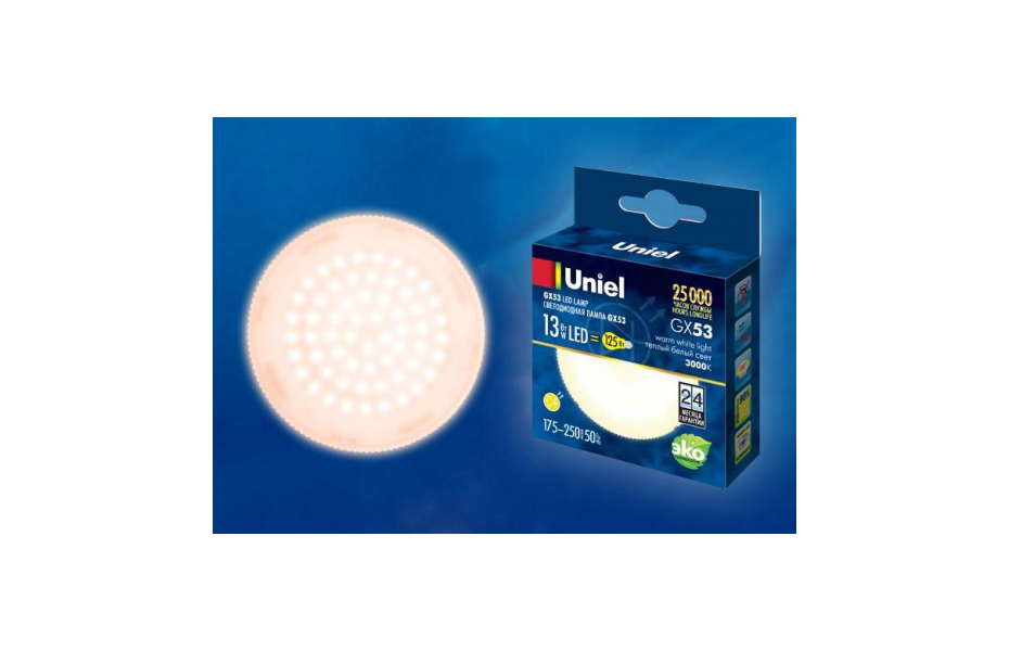 ЛАМПА СВЕТОДИОДНАЯ UNIEL GX53 13W 3000K МАТОВАЯ LED-GX53-13W/WW/GX53/FR PLZ01WH UL-00003724 МОСПЛИТКА
