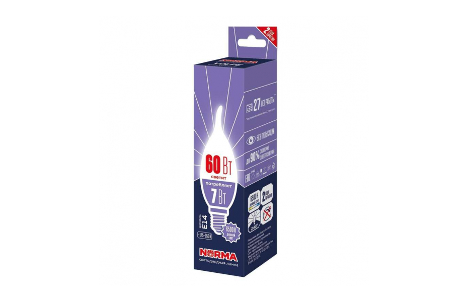 ЛАМПА СВЕТОДИОДНАЯ VOLPE E14 7W 6500K МАТОВАЯ LED-CW37-7W/6500K/E14/FR/NR UL-00010989 МОСПЛИТКА