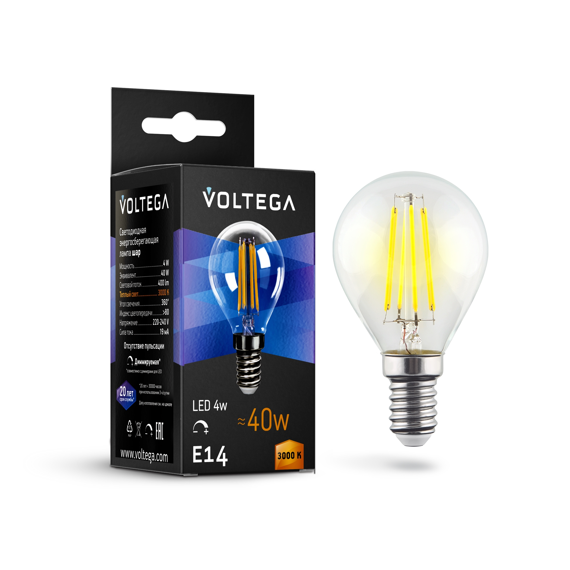 Лампа филаментная диммируемая Voltega Globe dim E14 5W 3000K 8464 MAYTONI