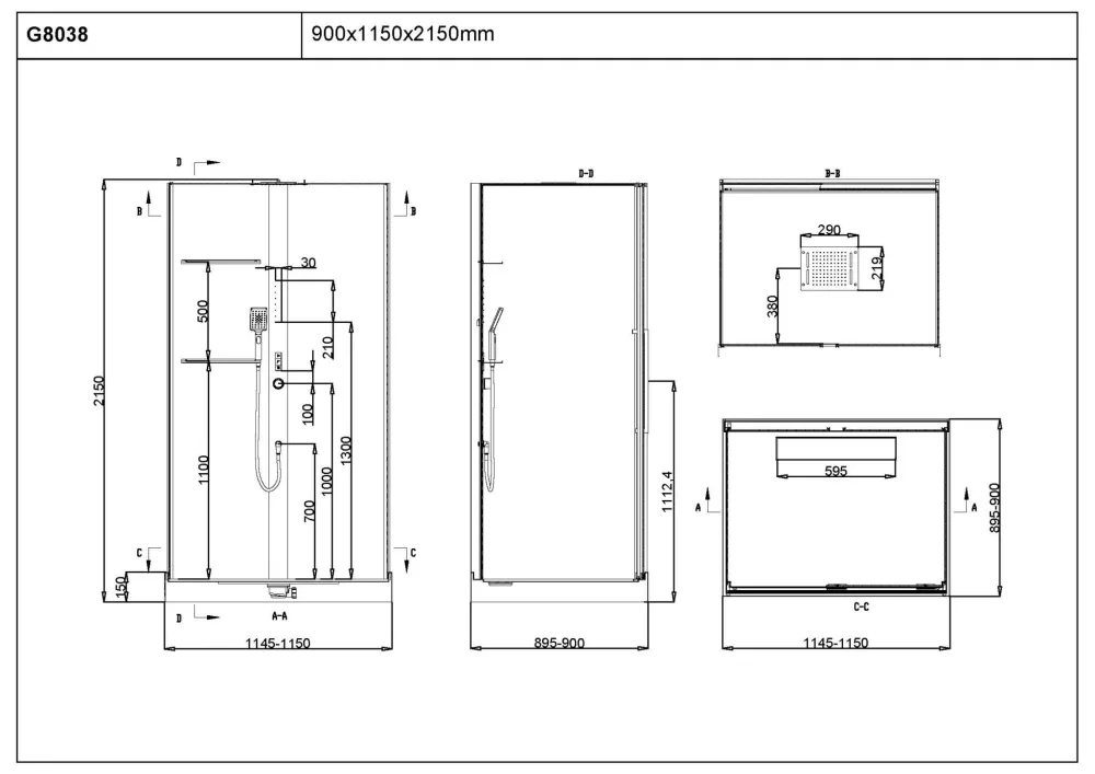 Душевая кабина Black & White G8038 900х1150х2150 мм. САНТЕХСИЛА