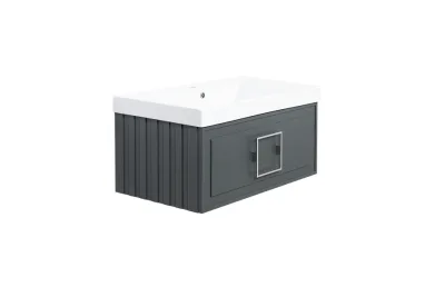 Тумба с раковиной La Fenice Cubo Grigio 80 см FNC-01-CUB-G-80 серо-зеленая матовая МОСПЛИТКА