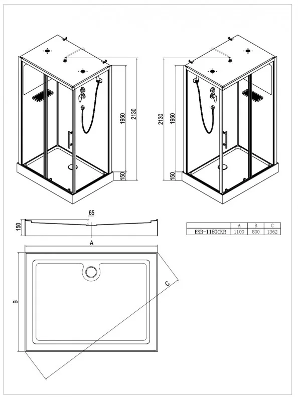 Кабина душевая ESBANO ESB-1180 СKR 110x80 САНТЕХСИЛА
