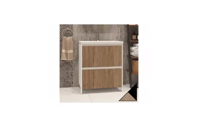 Тумба с раковиной Velvex Klaufs 70 tnKLA.70.2Y-617.217 напольная, 2 ящика, черный матовый/дерево МОСПЛИТКА