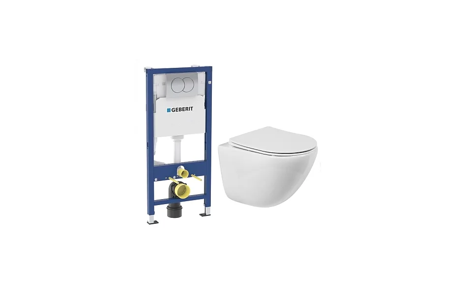 Комплект подвесной безободковый унитаз BelBagno AMANDA BB051CHR, с креплением + инсталляция Geberit Delta 458.149.21.1 с кнопкой, хром глянцевый МОСПЛИТКА