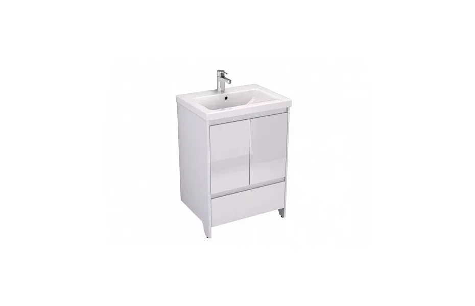 Тумба с раковиной Velvex Klaufs 60 tnKLA.60.2D.1Y-616.216 напольная, 2 двери, 1 ящик, белый глянцевый МОСПЛИТКА