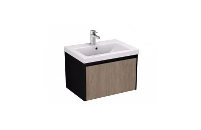 Тумба с раковиной Velvex Klaufs 60 tpKLA.60.1Y-617.217 подвесная, 1 ящик, черный матовый/дерево МОСПЛИТКА