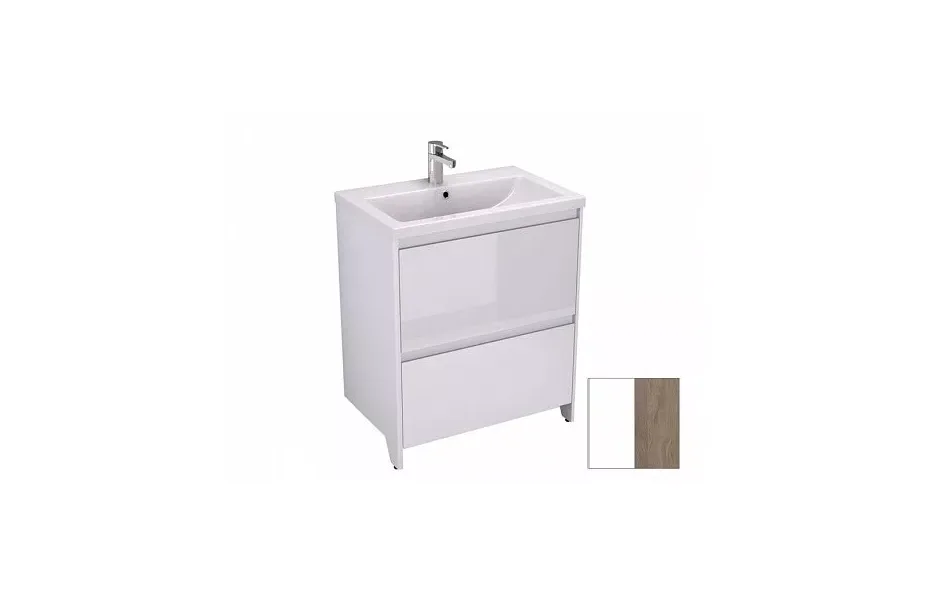 Тумба с раковиной Velvex Klaufs 70 tnKLA.70.2Y-617.216 напольная, 2 ящика, белый глянцевый/дерево МОСПЛИТКА