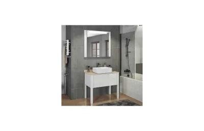 Тумба с раковиной Comforty Лондон-90-1 белый глянец 00004138840 с бежевой столешницей МОСПЛИТКА