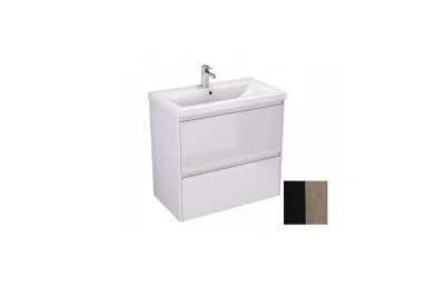 Тумба с раковиной Velvex Klaufs 80 tpKLA.80.2Y-617.217 подвесная, 2 ящика, черный матовый/дерево МОСПЛИТКА