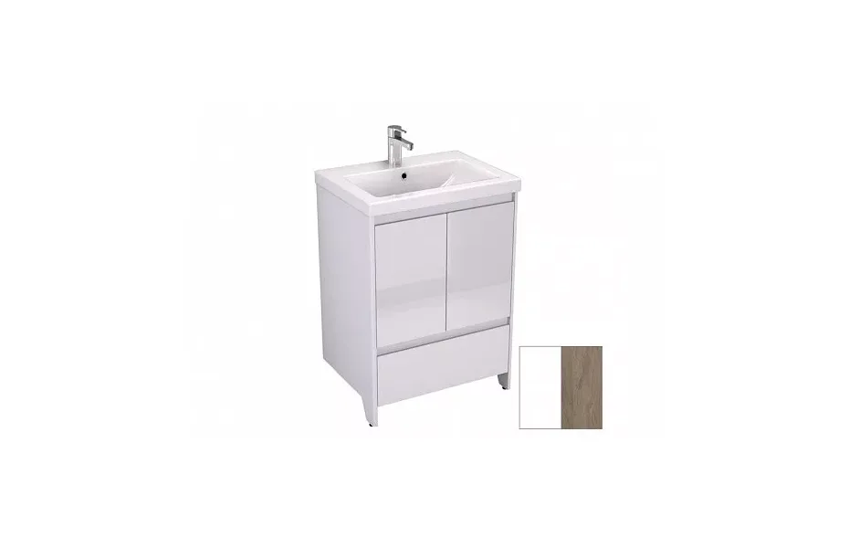 Тумба с раковиной Velvex Klaufs 60 tnKLA.60.2D.1Y-617.216 напольная, 2 двери, 1 ящик, белый глянцевый/дерево МОСПЛИТКА