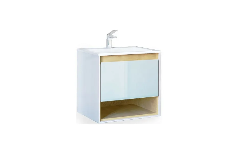 Тумба с раковиной Jorno Glass 65 см Gla.01.62/P/W белая/дуб сонома МОСПЛИТКА
