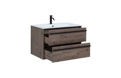 Комплект мебели для ванной Aquanet Lino 80 см, черный, коричневый МОСПЛИТКА