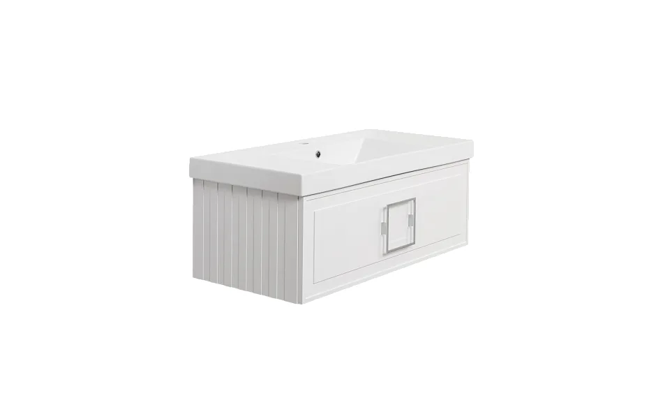 Тумба с раковиной La Fenice Cubo Bianca 100 см FNC-01-CUB-B-100 белая матовая МОСПЛИТКА