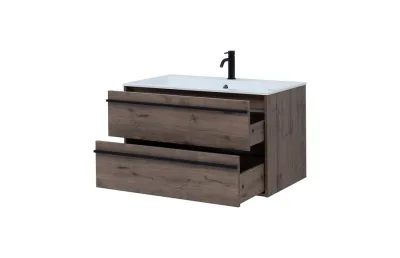Комплект мебели для ванной Aquanet Lino 90 см, черная, коричневая МОСПЛИТКА