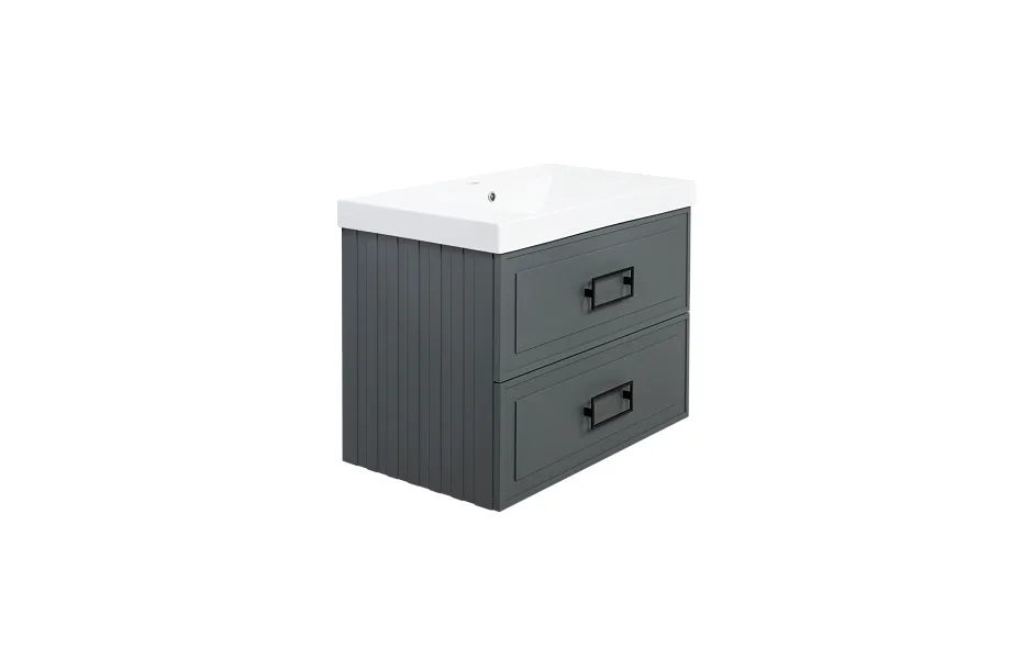 Тумба с раковиной La Fenice Cubo Grigio Twin 80 см FNC-01-CUB-G-80-2 серо-зеленая матовая МОСПЛИТКА