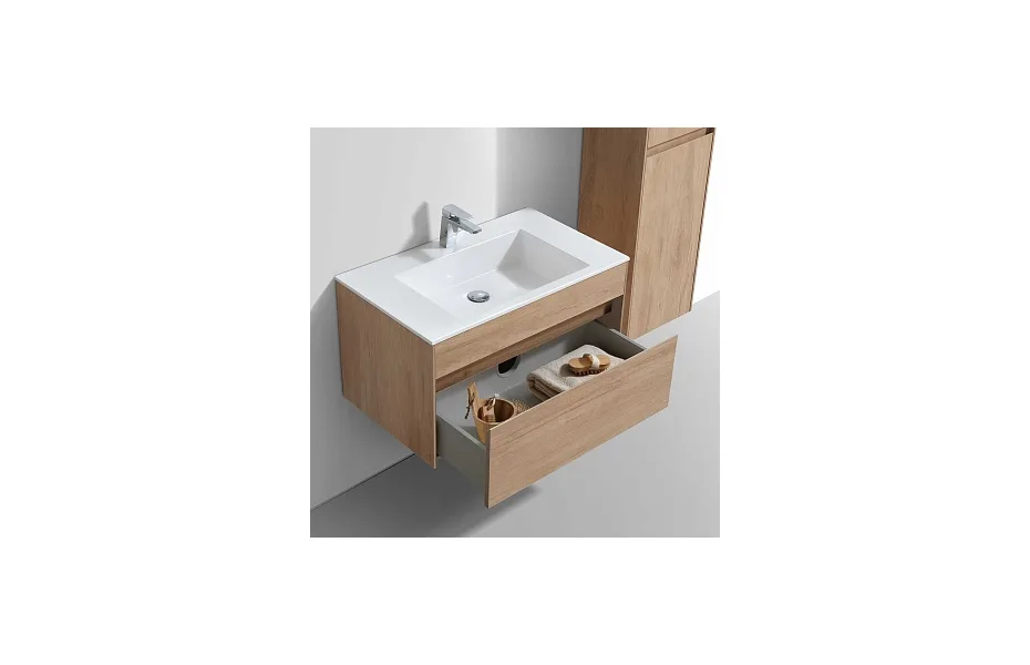 Тумба с раковиной Vincea Chiara 80 подвесная, 1 выкатной ящик soft-close, N.Oak МОСПЛИТКА