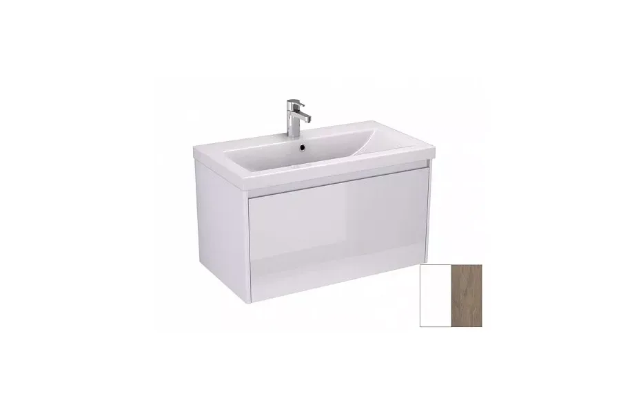 Тумба с раковиной Velvex Klaufs 80 tpKLA.80.1Y-617.216 подвесная, 1 ящик, белый глянцевый/дерево МОСПЛИТКА