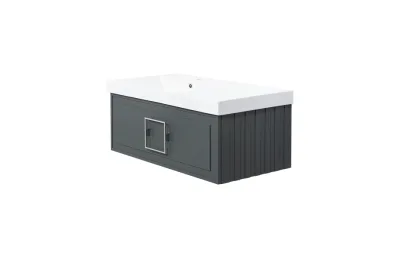 Тумба с раковиной La Fenice Cubo Grigio 90 см FNC-01-CUB-G-90 левая, серо-зеленая матовая МОСПЛИТКА