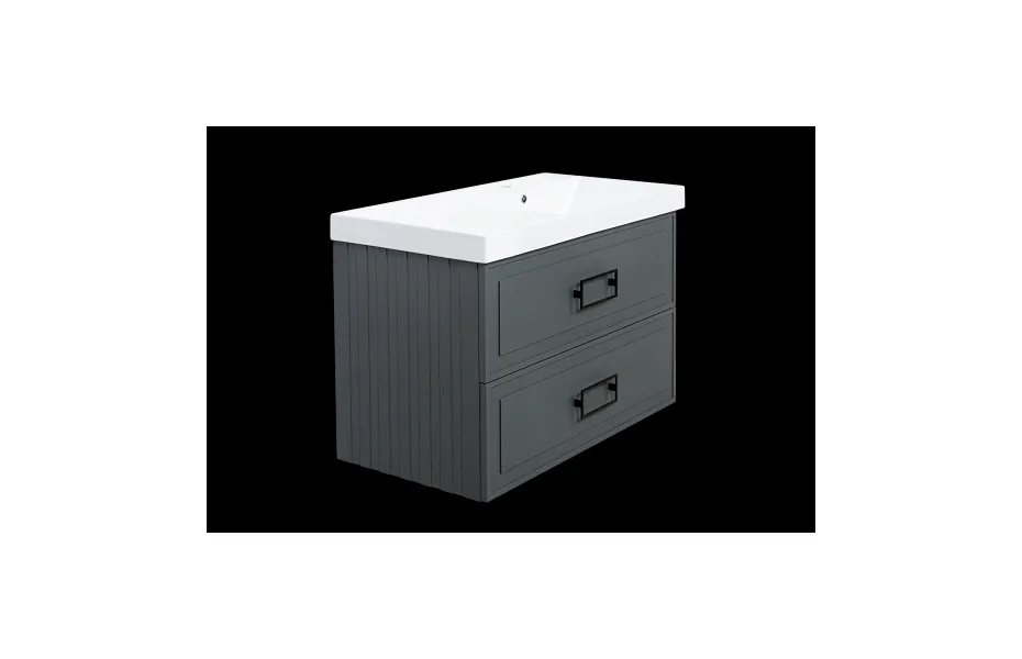 Тумба с раковиной La Fenice Cubo Grigio Twin 90 см FNC-01-CUB-G-90-2 правая, серо-зеленая матовая МОСПЛИТКА