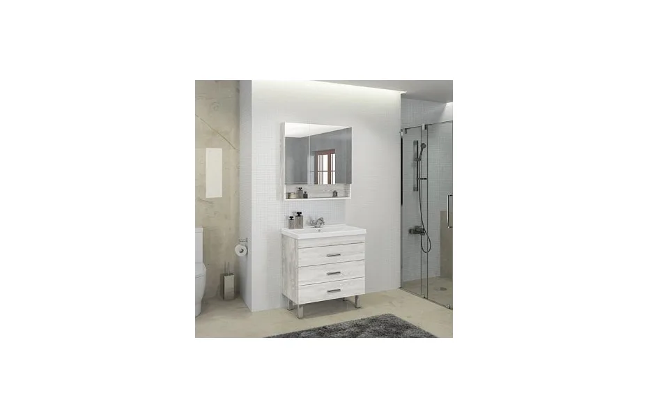 Тумба с раковиной Comforty Никосия-80Н дуб белый 00004142204 МОСПЛИТКА