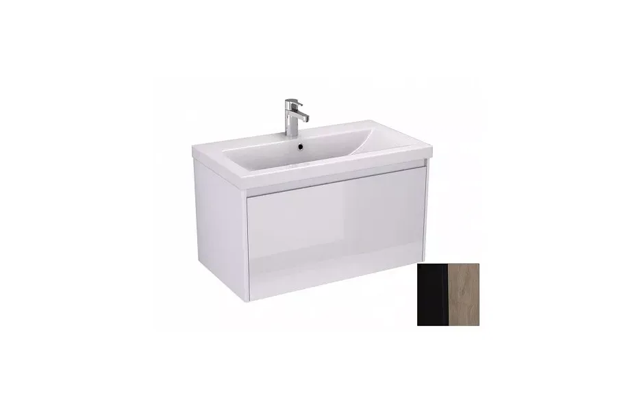 Тумба с раковиной Velvex Klaufs 80 tpKLA.80.1Y-617.217 подвесная, 1 ящик, черный матовый/дерево МОСПЛИТКА