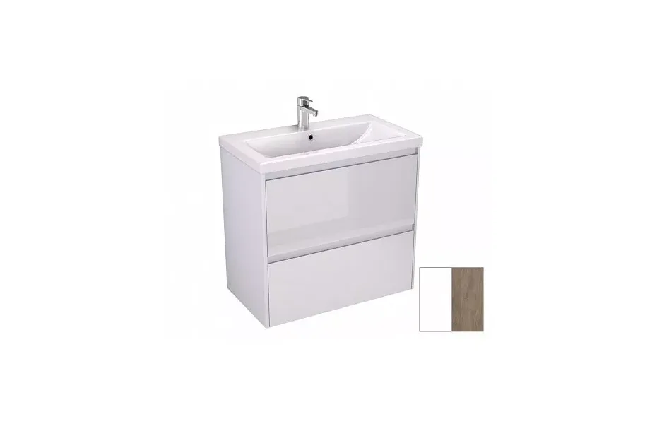 Тумба с раковиной Velvex Klaufs 80 tpKLA.80.2Y-617.216 подвесная, 2 ящика, белый глянцевый/дерево МОСПЛИТКА