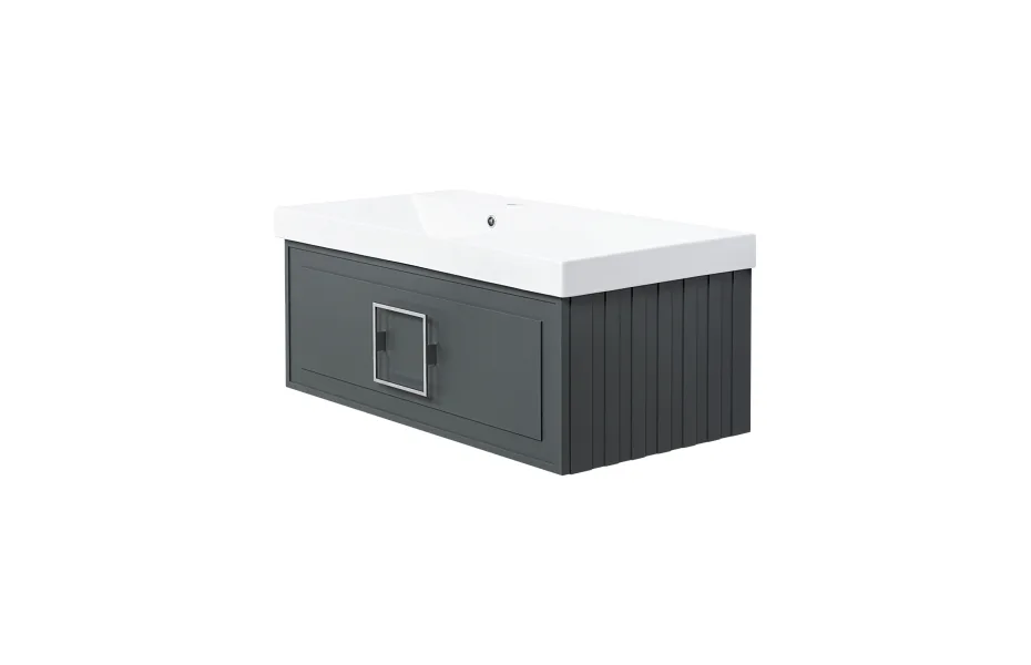 Тумба с раковиной La Fenice Cubo Grigio 90 см FNC-01-CUB-G-90 левая, серо-зеленая матовая МОСПЛИТКА