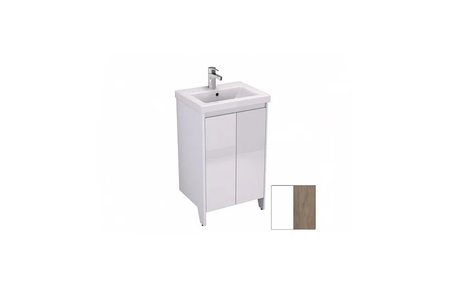 Тумба с раковиной Velvex Klaufs 50 tnKLA.50.2D-617.216 напольная, белый глянцевый/дерево МОСПЛИТКА