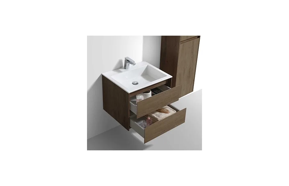 Тумба с раковиной Vincea Luka 60 подвесная, 2 выкатных ящика soft-close, T.Oak МОСПЛИТКА